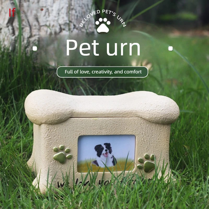 

Pet Urn for Cat Dog with Photo Frame Memorial Keepsake Resin Ash Container