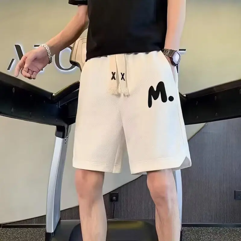 

Casual Summer Thin Spor Loose Straight Leg Beach orts for Men Youth Polyester Fiber Non-ironed Mid-high Waist Five-Quarte...
