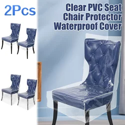 2Pcs Plastic Dining Chair Covers Clear Waterproof Chair Seat Cover Dustproof Slipcover PVC Seat Chair Protector for Home Kitchen