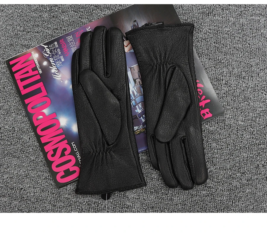 New Women's Genuine Leather Winter Warm Women's Soft 70% Wool Lining Rivet Buckle High-Quality Connected Finger Gloves