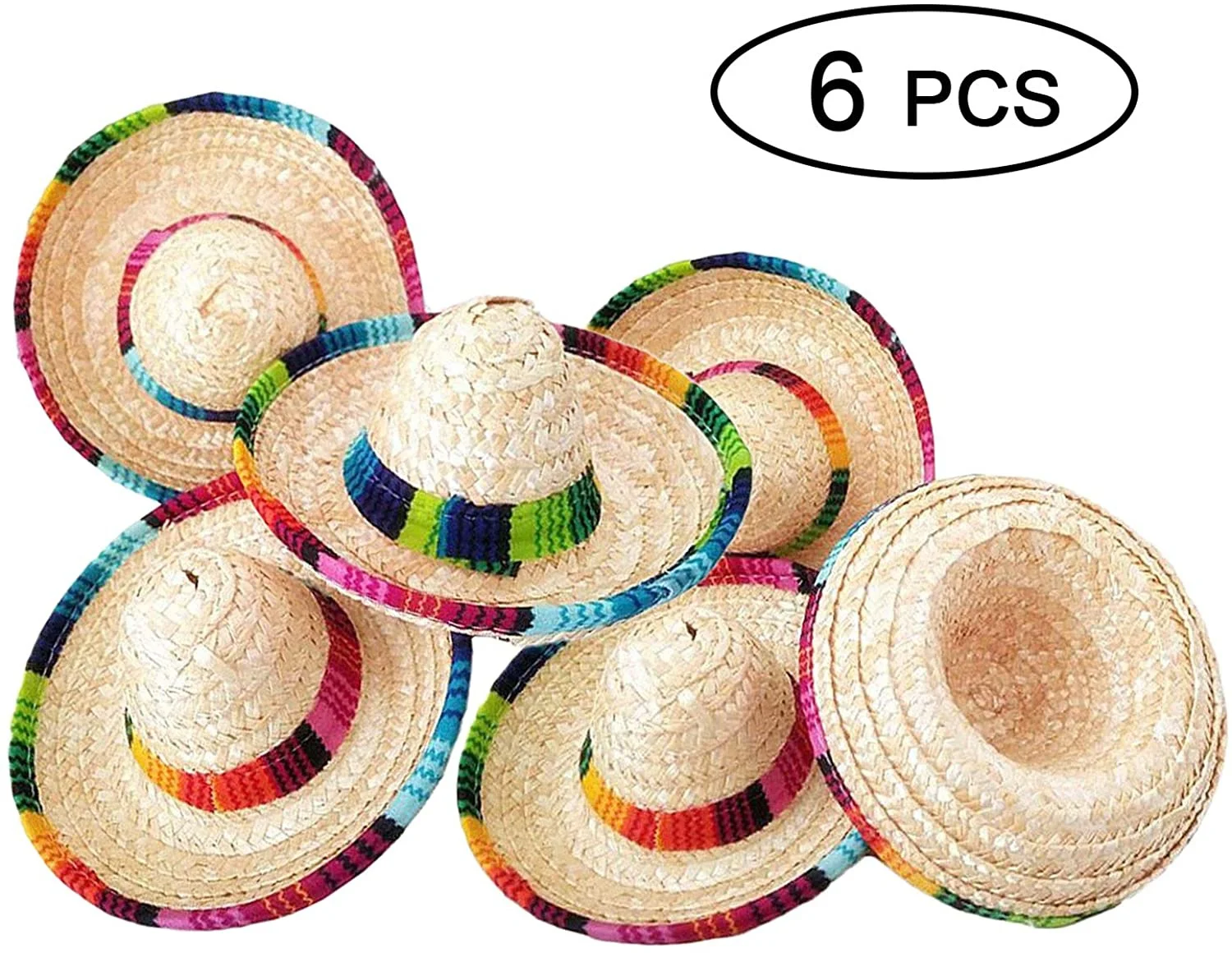 6 Pack Natural Straw Mini Sombrero Mexican Party Hat Cinco De Mayo Fiesta Hat, Fiesta Table Decorations Hat for Dogs Cats