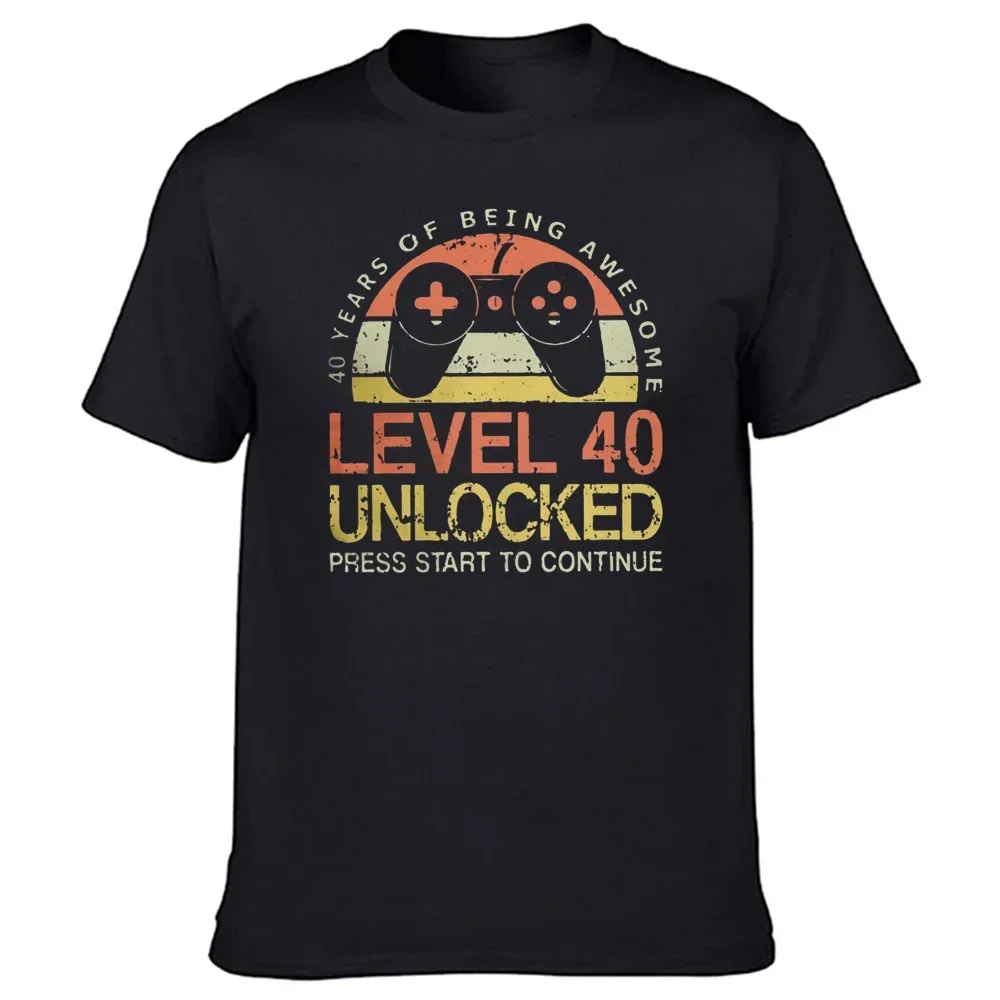 Level 40 Unlocked Funny Video Gamer 1985 40th Birthday Gift T Shirts Men Crew Neck Tees Short Sleeve Dad Father T-Shirt Clothes