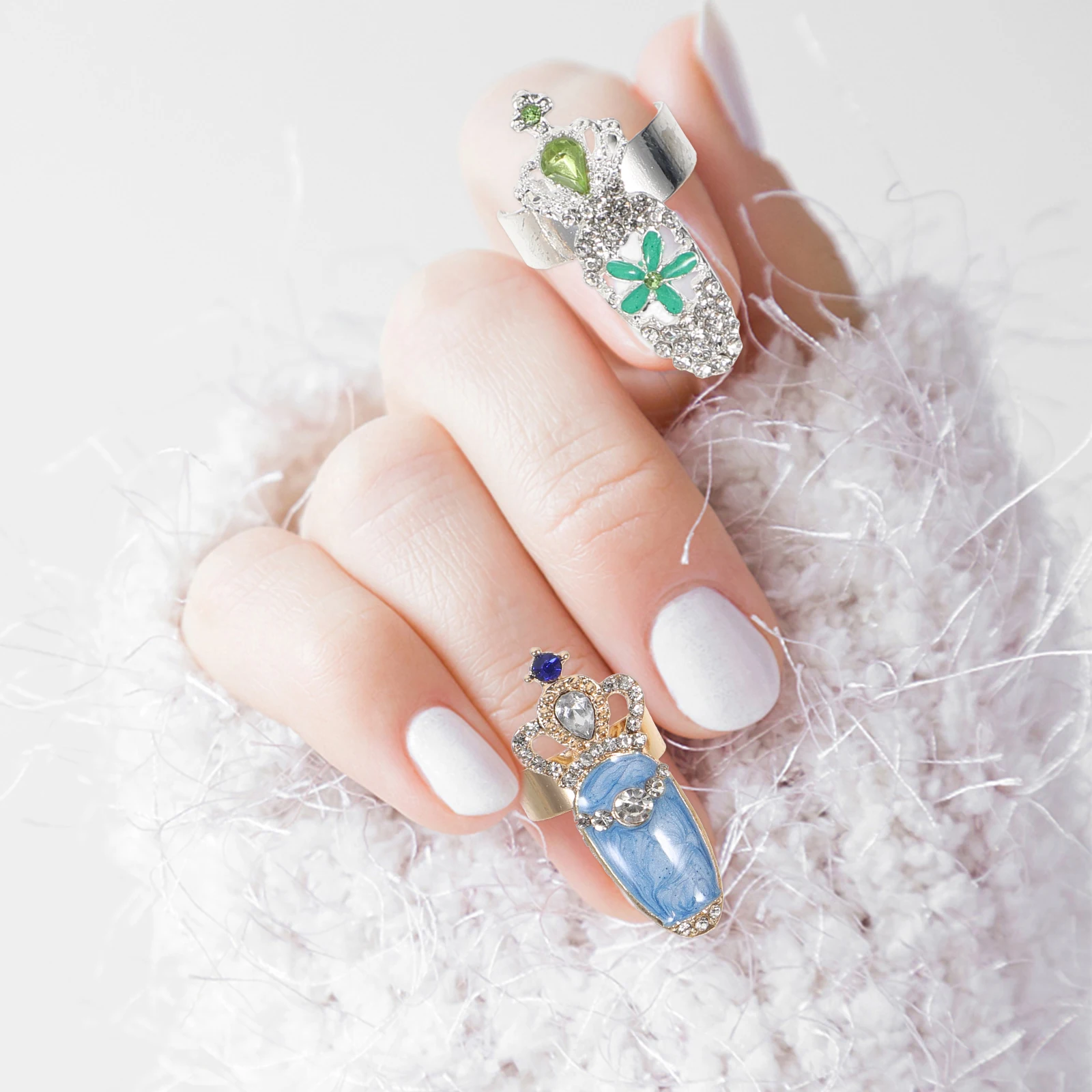 

10pcs Nail Ring Rhinestone Decor Vintage Fingernail Rings Accessories Punk Cool Fashion Knuckle Jewelry for Women Parties Club