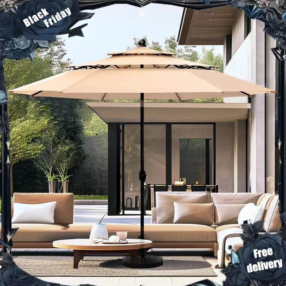 

10ft Patio Umbrellas, Outdoor 3 Tier Vented Large Market Table Umbrella with 8 Sturdy Ribs and 1.5" Umbrellla Pole