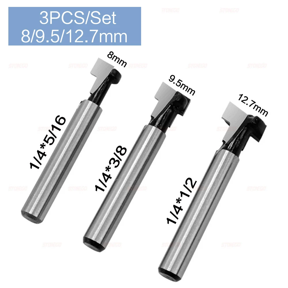 STONEGO 1PC/3PCS 1/4" Shank 6.35mm Cutter Router Bit Hex Bolt Key Hole Bits T Slotting Milling Cutter for Wood Woodworking
