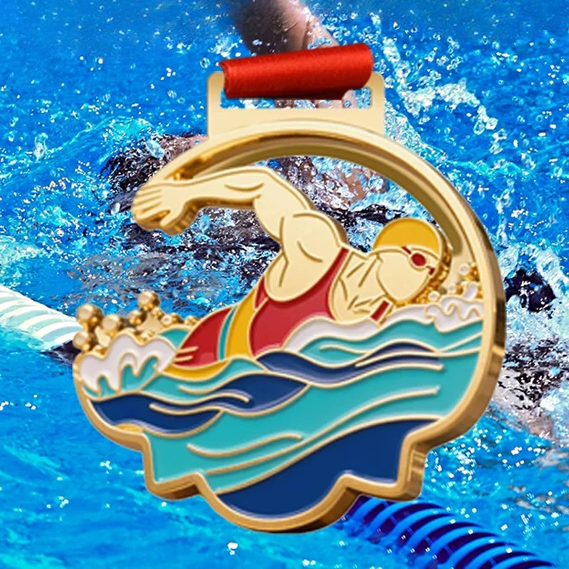 Customized Swimming Metal Medal, Gold, Silver, Bronze reaststroke Freestyle Competition Student Souvenir Decor Neck Hanging, 1Pc