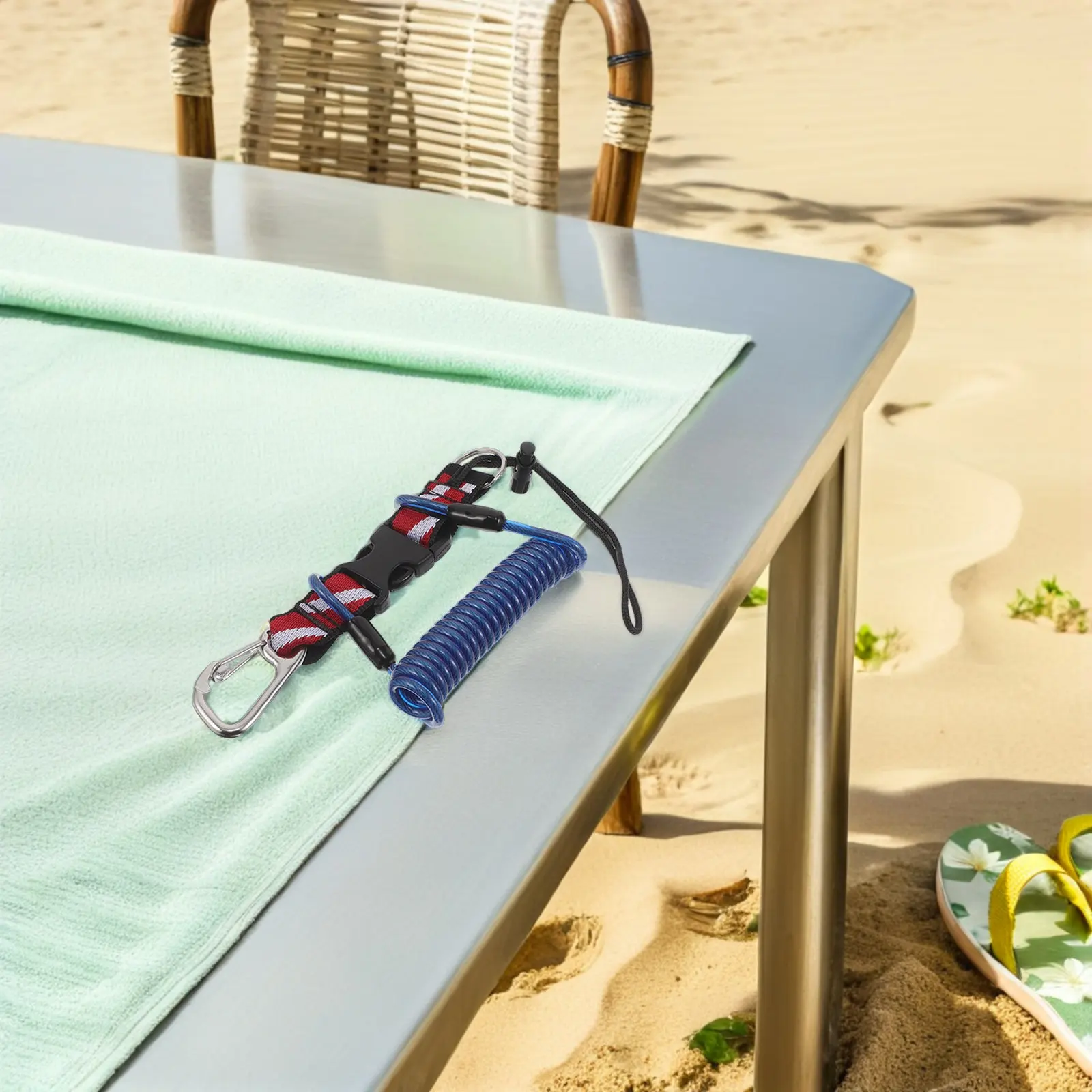 

Противоскользящий ремешок из нержавеющей стали с быстросъемной пряжкой и эластичной пружинной вставкой для подводной камеры, фонаря и дайвинга