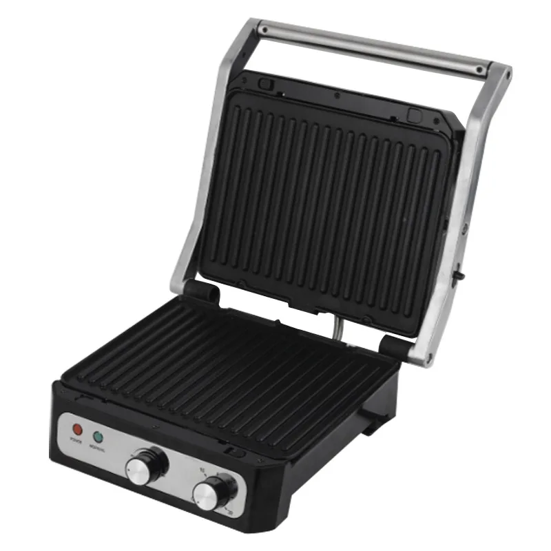 

1200-Watt Panini and Steak Press with Removable Plates, Adjustable Timer, and Temperature Control for Quick Grilling and Searing