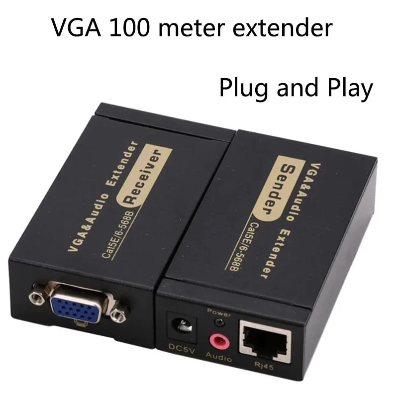 Transmisor y receptor extensor VGA de 100M, amplificador VGA a RJ45, compatible con disco duro DVR HD 3D