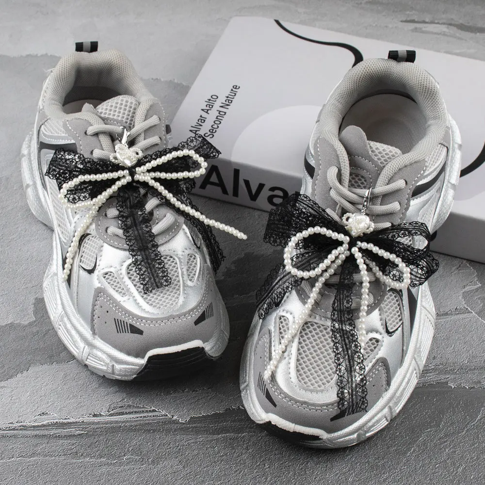 Lace Bow Keychain Sweet Shoe Buckle Decor Pearl Bag Pendant Charming Shoe Charm Accessories For Gift Girls Accessories Bag