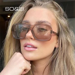 SO & EI kare kadınlar Retro güneş gözlüğü temizle okyanus degrade Lens Shades UV400 erkekler moda trend leopar şampanya güneş gözlüğü