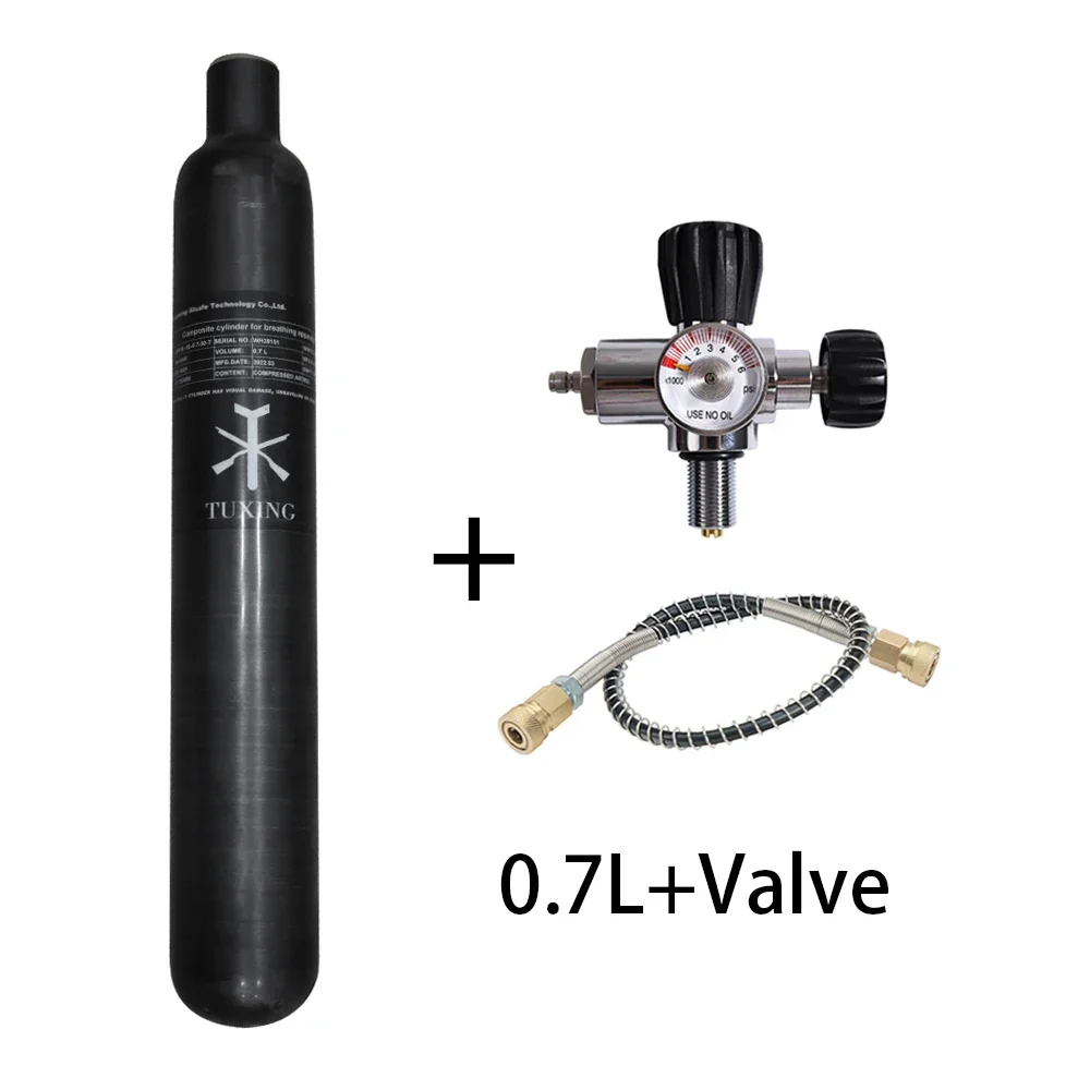 TUXING 300Bar 4500psi 0.7L 700cc Carbon Fiber Cylinder with Large To Small Valve High Pressure HPA Bottle Scuba Diving M18*1.5