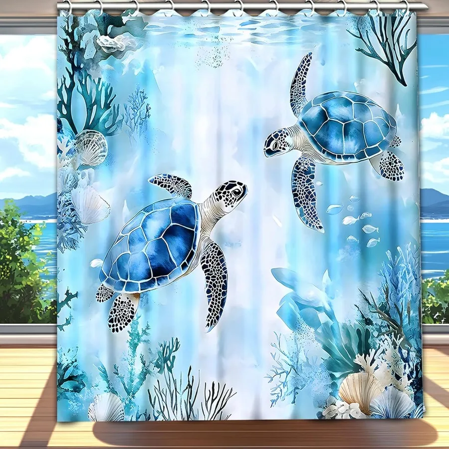 

Turtle Shower CurtainOcean Themed Bathroom Decor Tropical Sea Beach Shower Curtain Summer Shower Curtains for Bathroom 72x72 In