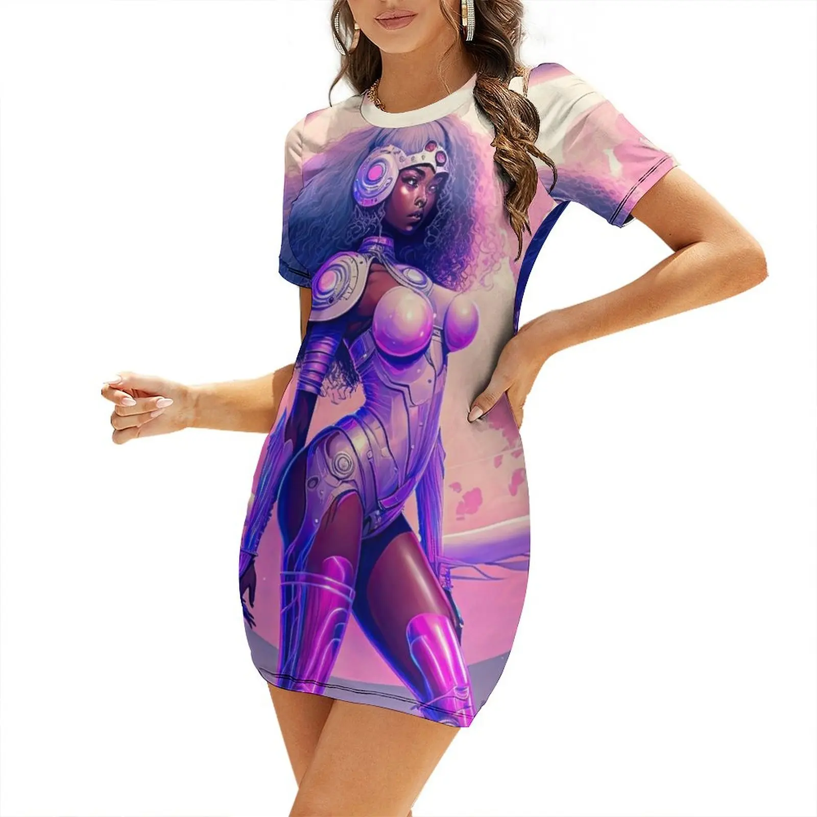 

Woman drawing in scifi look Short-Sleeved Dress womens clothing Womens dresses Dress woman Women's summer skirt Dress