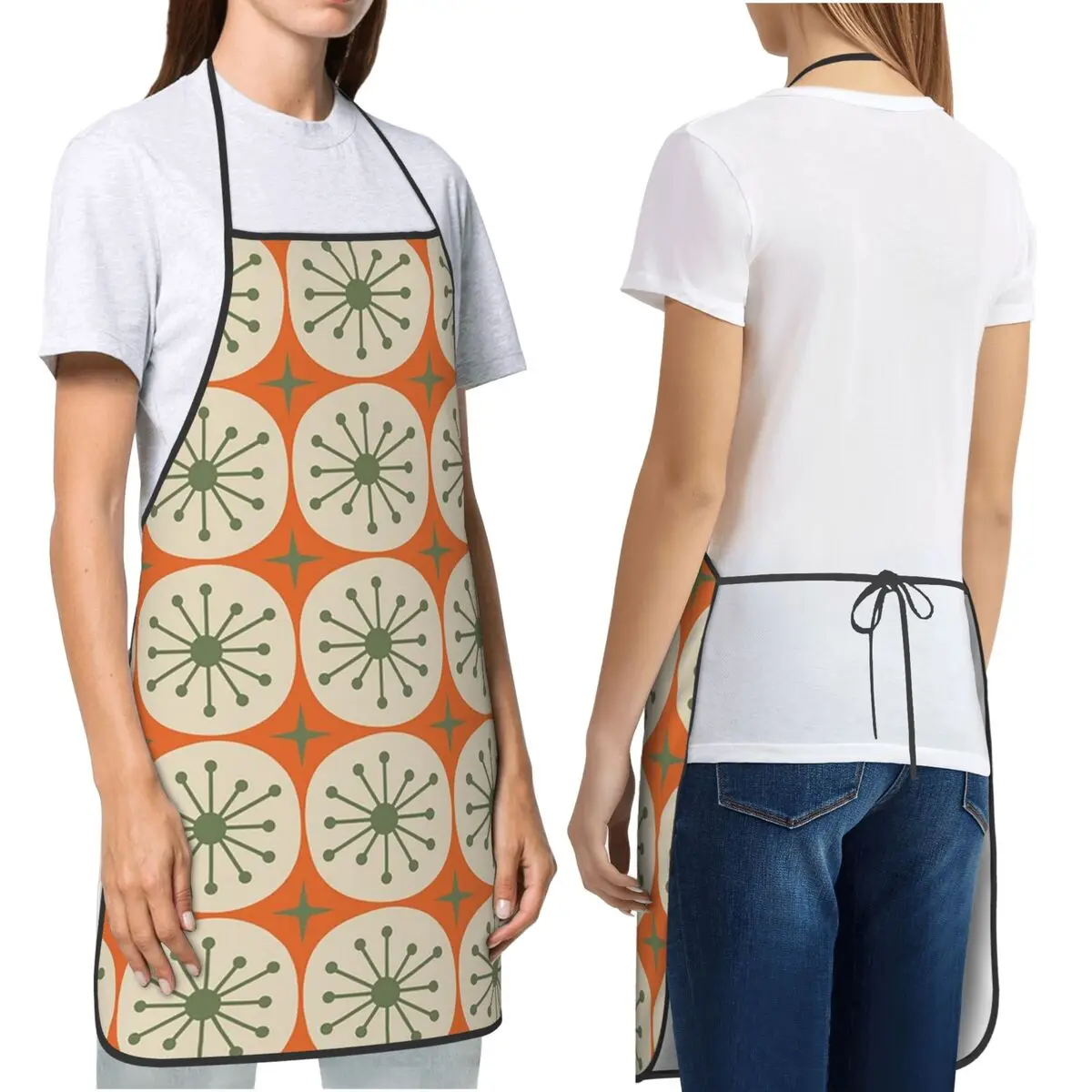 Delantales modernos de mediados de siglo con puntos y estrellas, color verde oliva, color Beige, Chef, cocina, hornear, Tablier, babero, delantal de limpieza de cocina