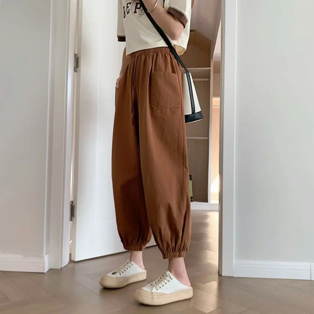 Pantalones Harem de Algodón para Mujer, Cintura Alta, Holgados, Casuales, de Verano, Transpirables, Joggers de Nueve Puntos, Ropa Femenina
