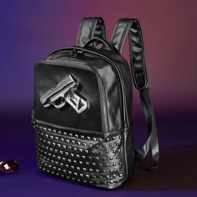 Annmouler Gun Shape Daypack Casual Men Mochila Stub Large Anti-theft Travel Bag Bolsa School Bags Punk Style Unisex Backpack