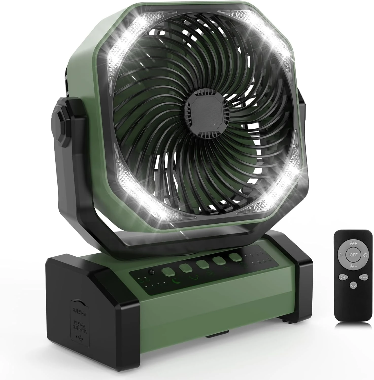 

Camping Fan with Lantern, 20000mAh Rechargeable Battery Operated USB Fan, Auto-Oscillating Desk Fan with Remote, 4 Speeds 4 Tim