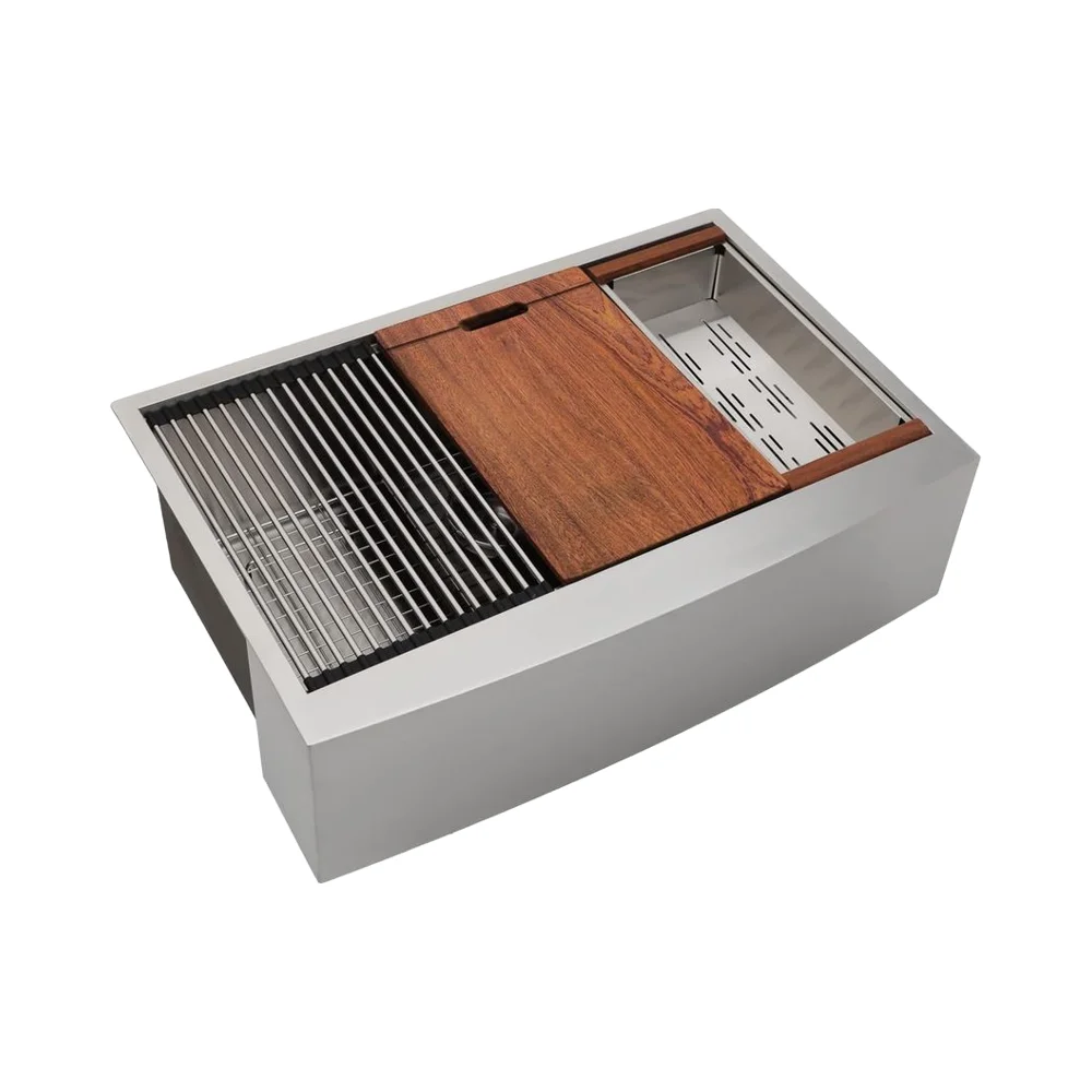 

Handsons 33 Inch Brushed SUS304 Rectangular Deep Workstation Single Bowl Custom Sink