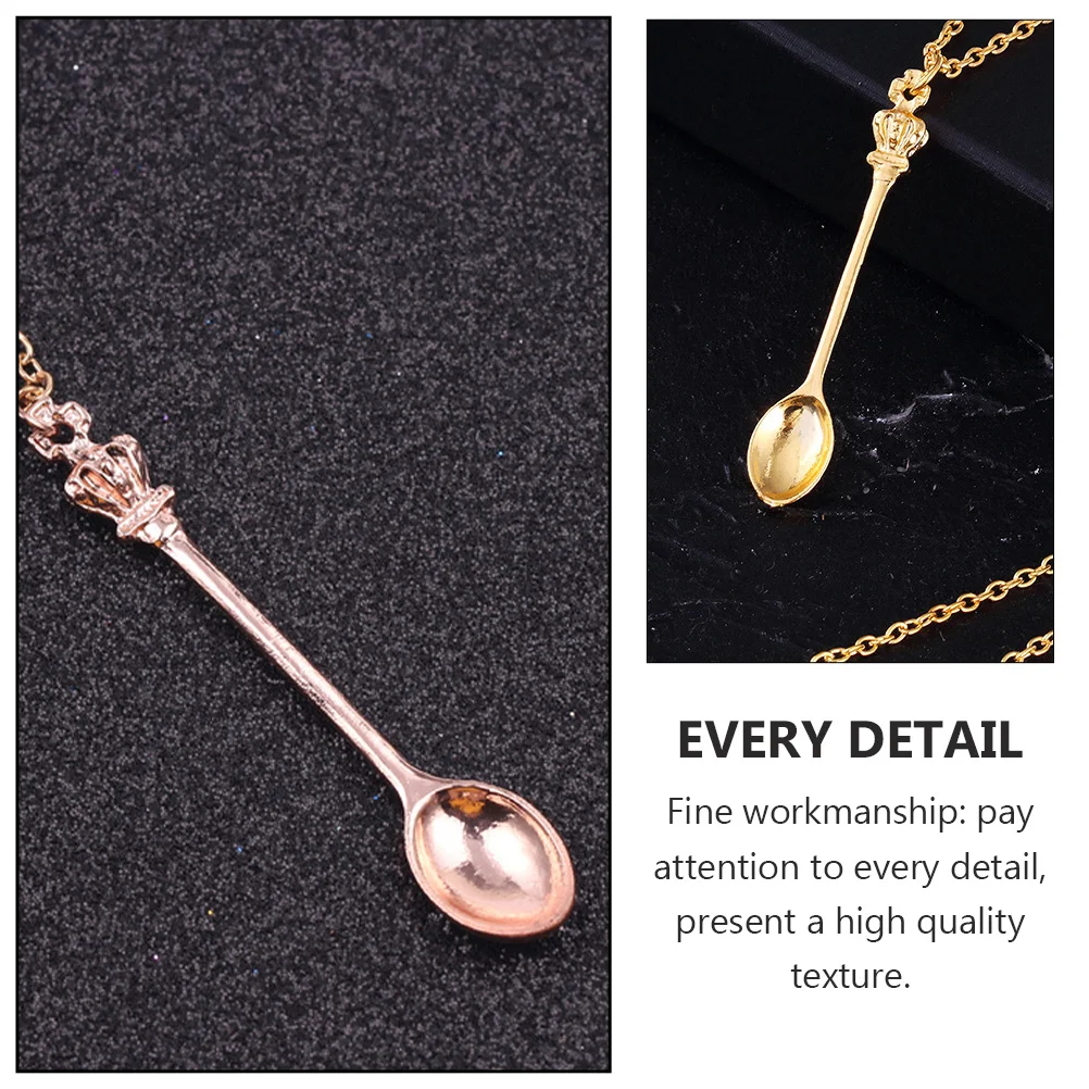 3 Pcs Fashion Crown Tea Spoon Necklace Miss Necklaces Bike for Women Trendy Alloy Pendant Chain Hip-hop Clavicle