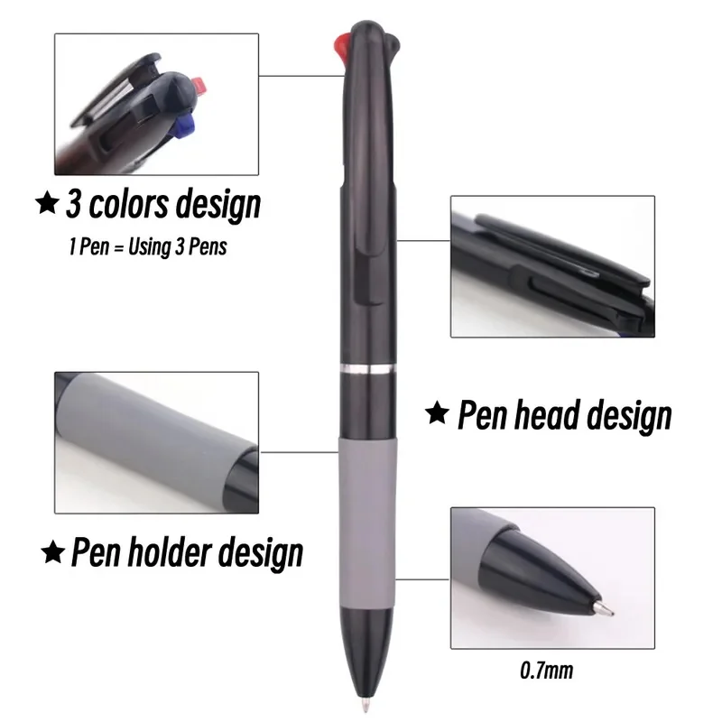 3 in 1 Red/Black/Blue Ink Color 0.7mm Student Ballpoint Pens Ball Point Writing Stationery Fine School Supplies Pencils Office view 3
