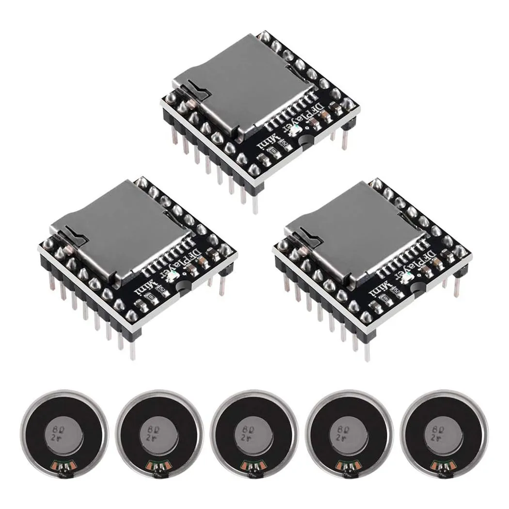 YX5200 DFPlayer Mini reproductor de MP3 módulo de Audio + 2W 8Ohm Micro altavoz redondo MP3 Placa de decodificación de voz compatible con tarjeta TF disco en U