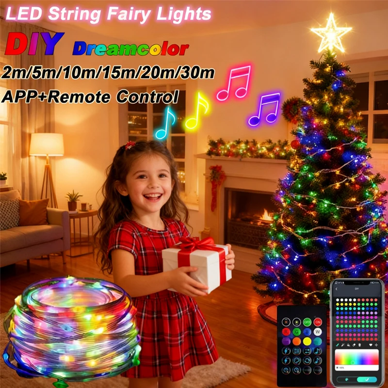 RGB スマートライトストリングクリスマス DIY ドリームカラーフェアリーライト LED ストリップ Bluetooth ガーランドライト防水パーティールーム装飾
