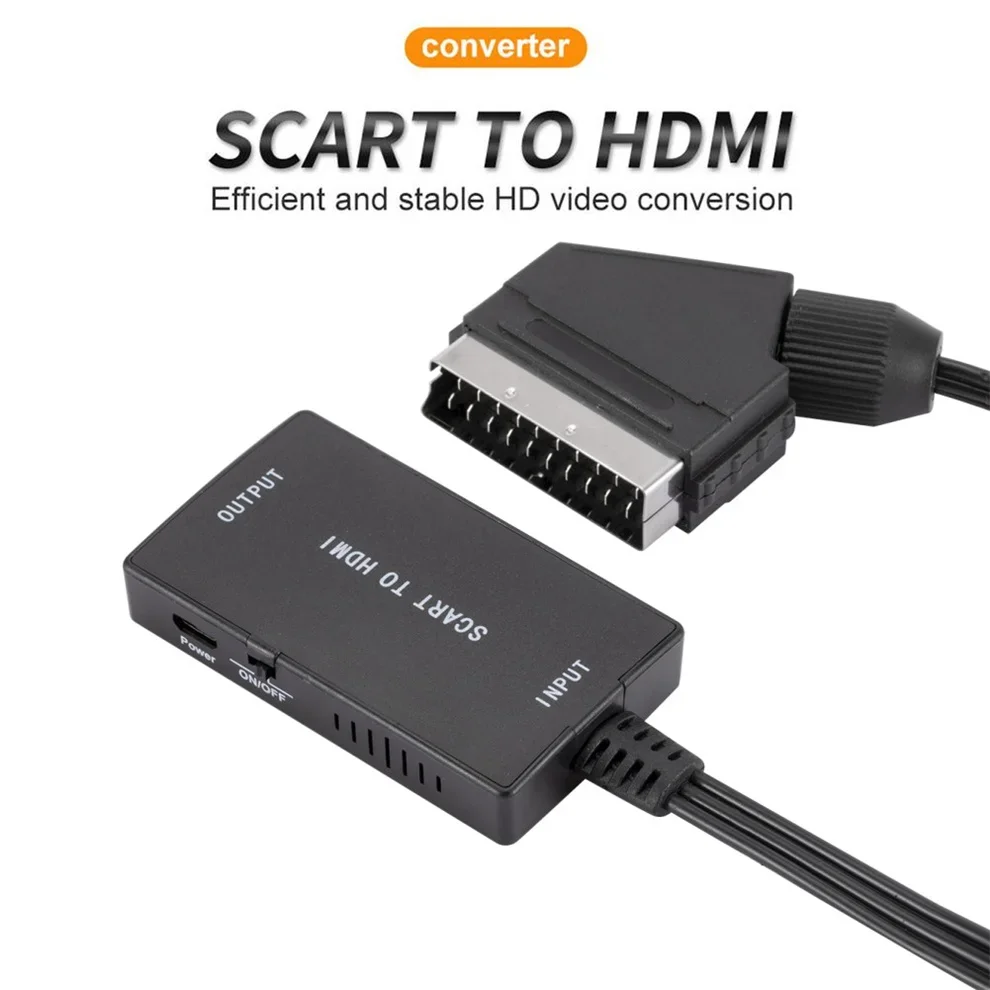 Konwerter LccKaa HD 1080P Scart na HDMI kompatybilny Adapter audio-wideo z kablem USB HDTV DVD dekoder PS3/PAL/NTSC