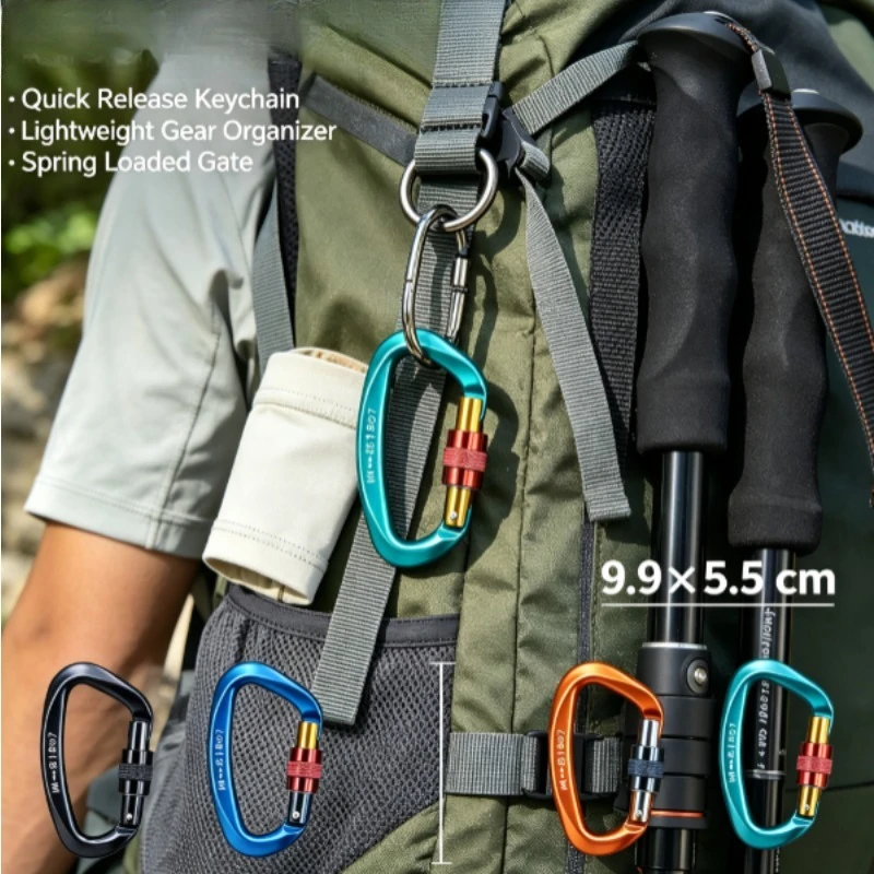 D Shape Aviation Aluminum Carabiner 25KN Main Lock, Outdoor Climbing Mountaineering Hook for High Altitude Work