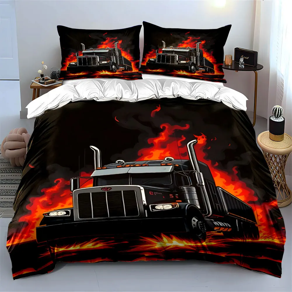 Black truck through fiery terrain Pattern Duvet Cover Set Digital Print Colorful Polyester Bedding with Zipper Closur for gift 3