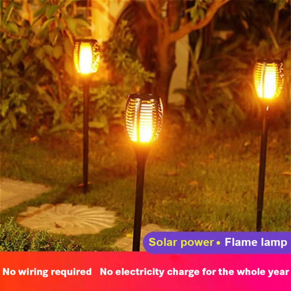 

12/51/96 LEDs Solar Flame Torch Lights Flickering Light Waterproof Garden Decoration Outdoor Lawn Path Yard Patio Floor Lamps