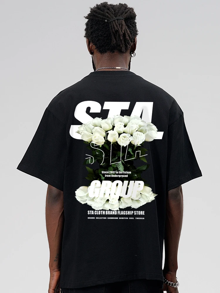 

Крутая мужская и женская футболка из 100% хлопка с романтическим принтом роз, лето-осень, повседневная спортивная вечеринка на открытом воздухе, повседневная свободная уличная футболка с коротким рукавом