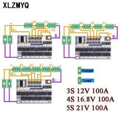 5S 4S 3S BMS 100A 21V 18V 16.8V 12V 18650 Li-ion LMO Ternary Lithium Battery Protection Circuit Board Balance Charging Module