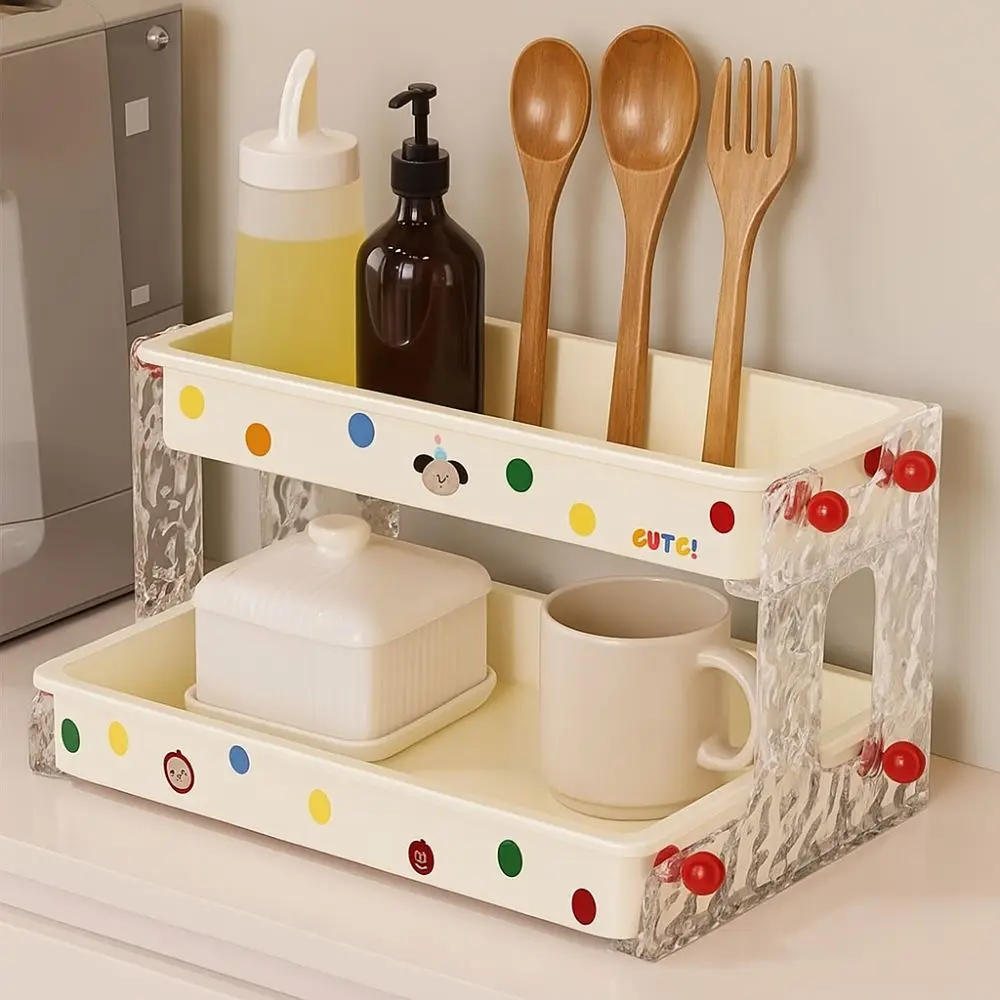 Desk Accessories Dopamine 2-layer Storage Rack High-capacity Detachable Spice Rack Plastic Desktop Organizer Cosmetics