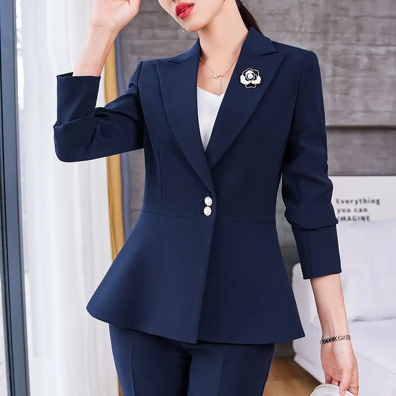 Insozkdg Office Suit Spring New Fashion Blazer Skirt Suit Solid Irregular Long Sleeve Jacket + Trousers 2 Piece Set Blazer Women