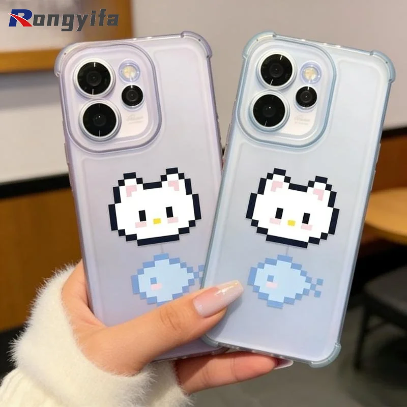 Coque de téléphone Kawaii Pixel Cat Ice Mist, étui souple transparent Anti-chute pour OPPO Find X9 X9S Pro X8S X8 X7 Ultra Pro Plus X3 Lite 5G 4G