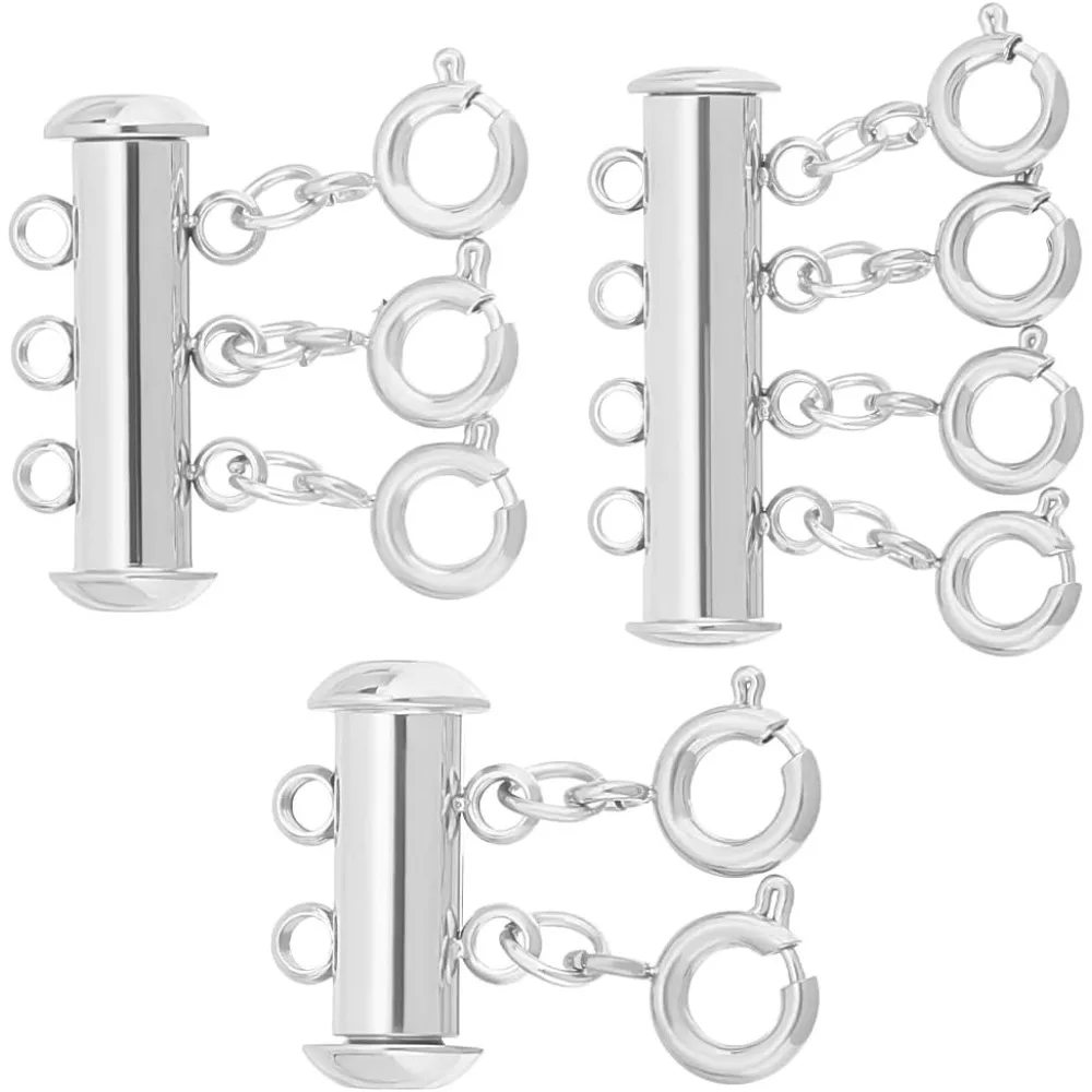 3 Pcs 3 Styles 304 Stainless Steel Slide Lock Clasps with Loops Multi Strands Tube Clasps Layering Connectors Clasp for DIY