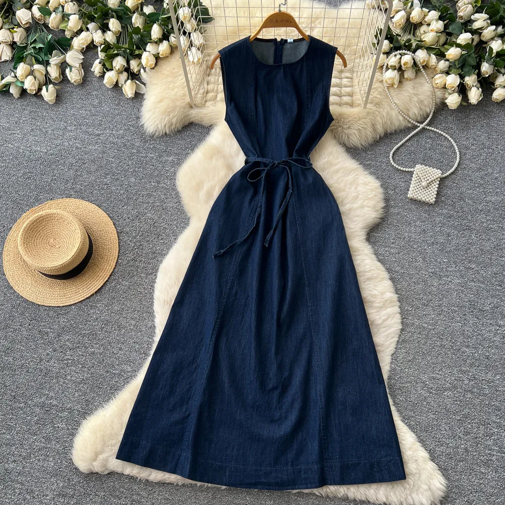 

Mid Length Dress Women Vest Dresses A Line Vestidos Y2k Streetwear Round Neck Sleeveless Tight Waist Elegant Party Night 2026