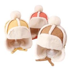 Baby Winter Hat Plush Lining Kids Cap with Earflap Faux Fur Hats for Boy Girl Skiing Windproof Infant Bonnet Korea Infant Beanie