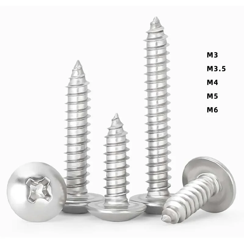 

304 Stainless Steel Large Pan Hea Self Tapping Screw Cross Wood Screws Phillips Screw Woodworking Fastener Nail M3 M3.5 M4 M5M6