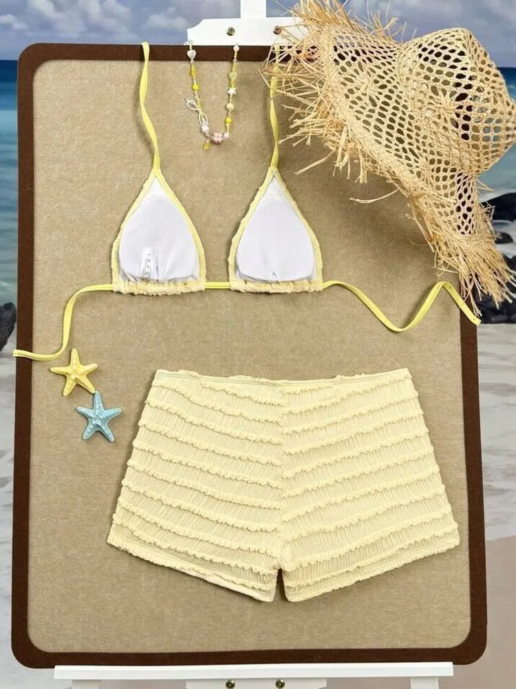 2026 New Beach Vacation Bikini Sets Woman Summer Tie-strap Sequin Starfish Decoration Two-piece Swimsuit