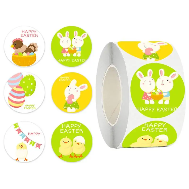 

Милые пасхальные наклейки в рулонах, пасхальные украшения, милые товары для вечеринок, круглые наклейки, яркие праздничные наклейки с героями мультфильмов для скрапбукинга