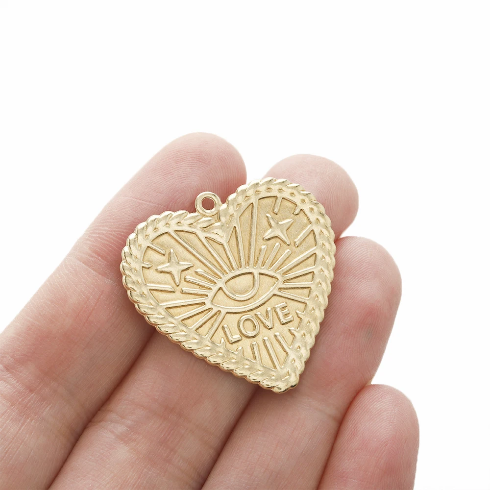 10Pcs Raw Brass Sacred Heart Charm Star Turkish Eye Pendant for Diy Earring Necklace Bracelet Jewelry Making Findings 29x30mm