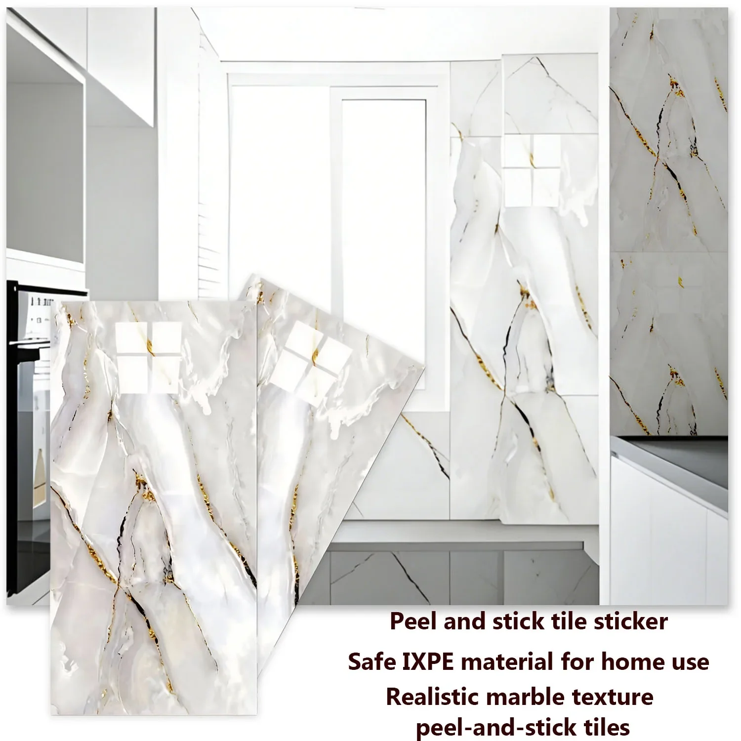 Modern Waterproof Adhesive Wallpaper Roll Mould Proof Marble Tile Stickers for Bathrooms & Kitchen Renovation Room Decor