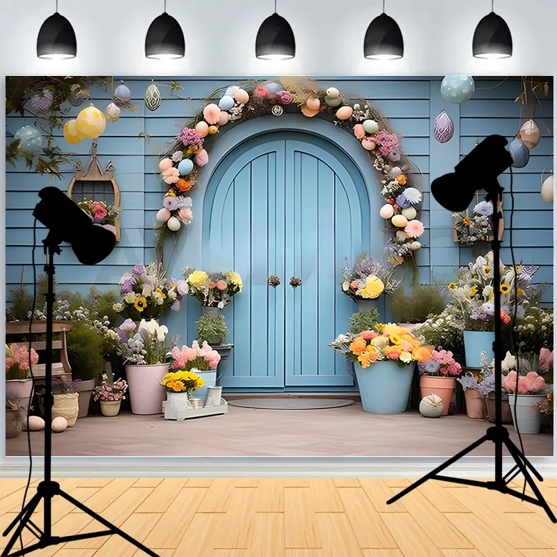 Fondo de fotografía Digital para el día de Pascua, accesorios para estudio fotográfico, conejo, flores, puertas de arco, maternidad, YH-01