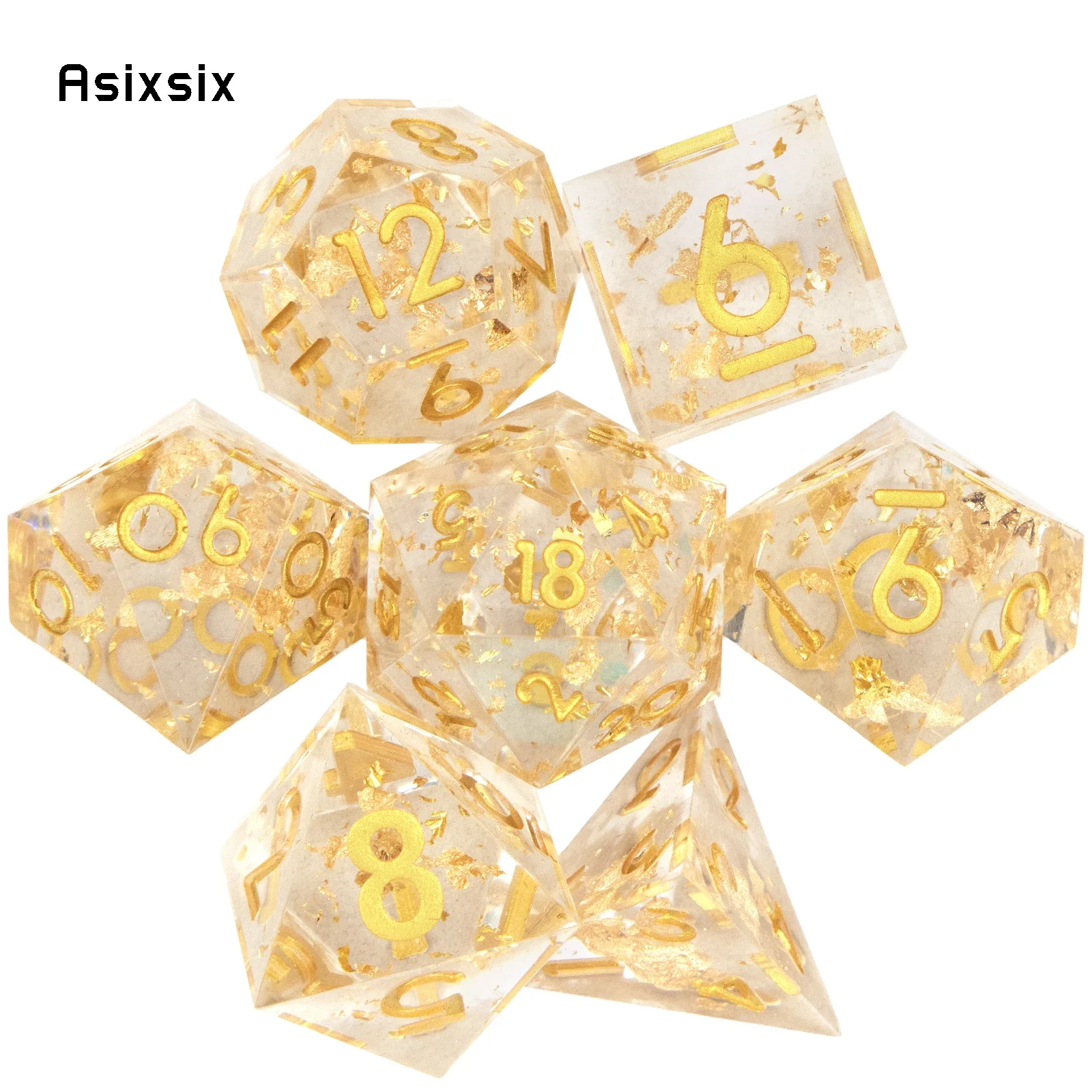 

7 шт., желто-золотистые кубики с острыми краями, из смолы, многогранные, подходят для ролевых игр, подарок