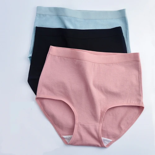 Imagen 2 del producto Bragas de algodón para mujer, ropa interior de talla grande, bragas de cintura alta, lencería femenina transpirable de Color sólido, 3 uds.