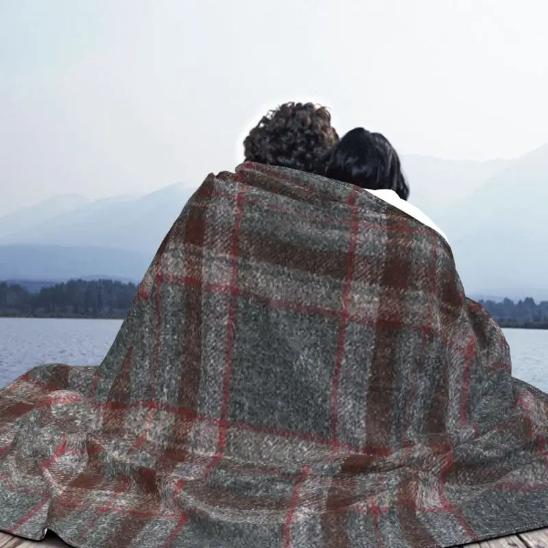 Grey And Red Tartan Blankets Warm Flannel Plaid Gingham Scottish Tartans Kilt Throw Blanket for Sofa Bedroom Bedding