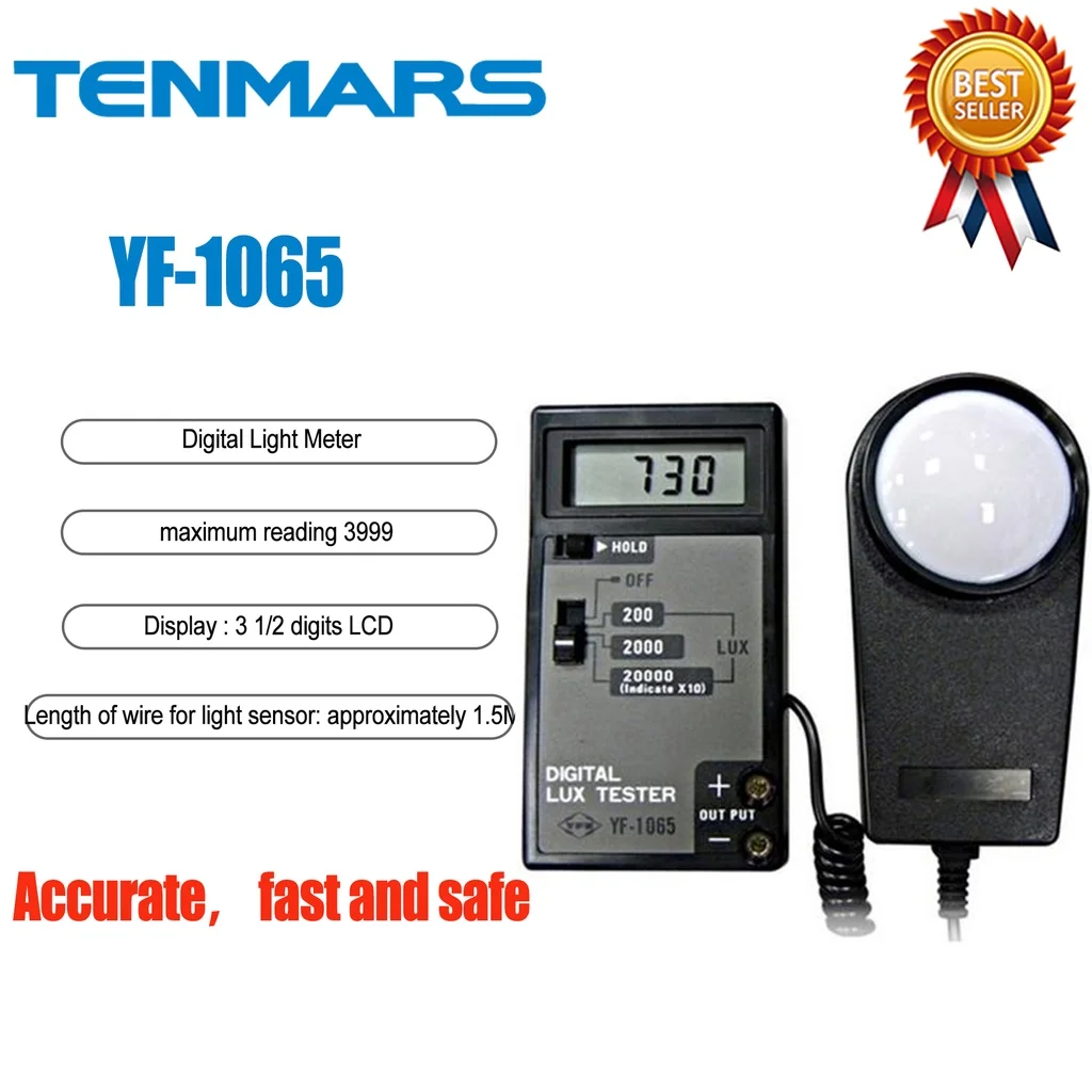 TENMARS YF-1065 Digital Light Meter 99 Records Storage Length of Wire for Llight sensor: approximately 1.5M.Overload indication.