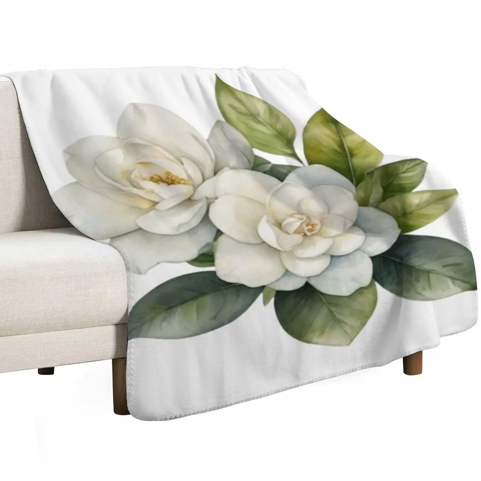 Gardenia Watercolour Throw Blanket Soft Beds Single Decorative Beds Multi-Purpose heavy to sleep Summer Beddings Blankets